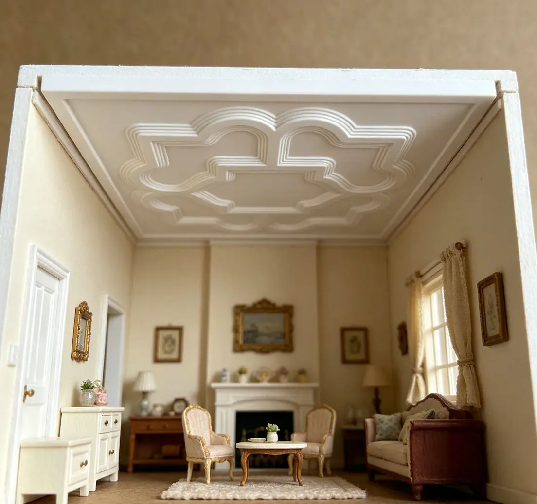 Фото Миниатюрные 3D-панели для потолка с рельефным узором, декор для потолка в европейском ретро-стиле, имитация гипсовых стеновых панелей, DIY-декор для миниатюрных комнат №1