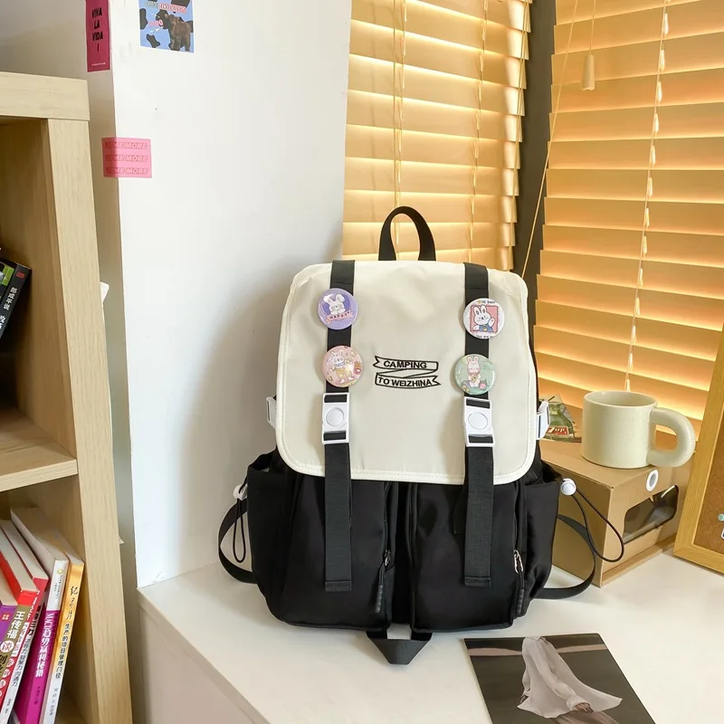 TRAVEASY Cool Cargo-style Nylon School Bags Woman New Contrast Color High School Students Female Bookbags Preppy Backpacks Lady