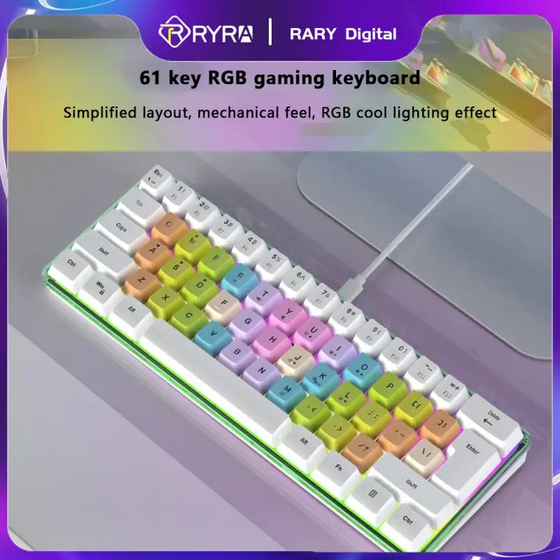 

RYRA RGB Backlit USB Type-C Detachable Cable Mini Gaming Wired Keyboard 61 Keys Gamer For Computer PC LaptopGame Wired Keyboards