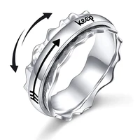 stainless steel anxiety ring for women men keep letter figet spinner rings rotate freely spinning anti stress ring jewelry gifts