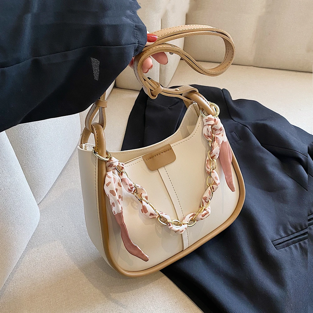 

Summer Scarf Half Moon Underarm Shoulder Bags For Women 2022 Trend Fashion Brand Designer Roomy Bucket Crossbody Ladies Handbags