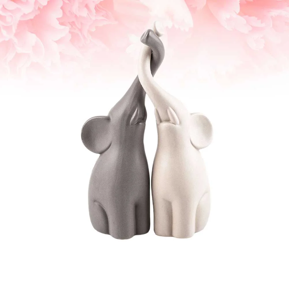 

Elephant Statue Home Decor Sculpture Crafts Ceramic Figurine Figurines Ornament Statues Desktop Couple Delicate Household Loving