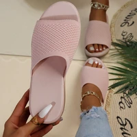 women new fashion slippers 2022 summer flying woven casual beach shoes flat slipper solid color hollow out sandals for women