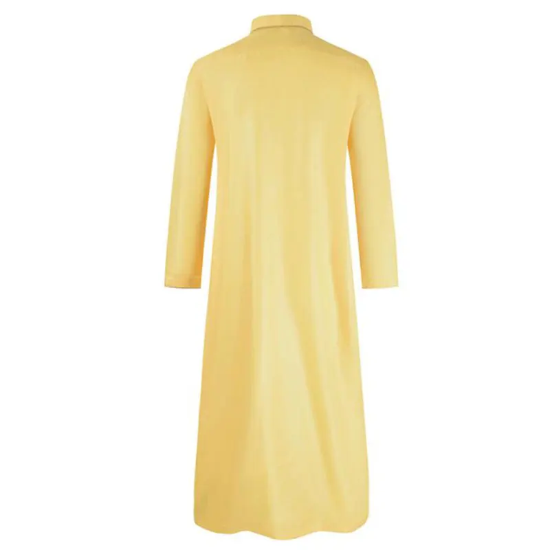 Autumn Embroidery Solid Color Muslim Men's Long Robes Islamic Clothing With Button Stand Collar Jubba Thobe Middle East Kaftan