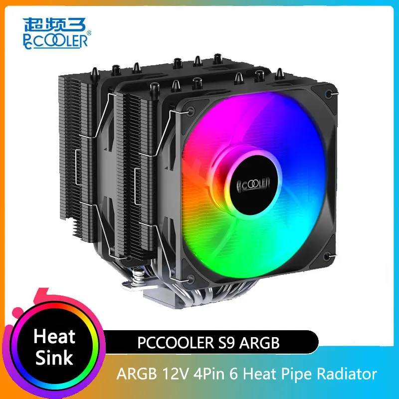 Pccooler S9 ARGB 12V 4Pin PWM 6 HeatPipes Cooler  Dual Tower Dual ARGB Fan CPU Cooler For Intel LGA 115X 1200 1700 AMD AM4