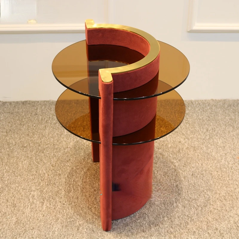 

A few transparent tempered glass round creative simple modern small brown coffee table.