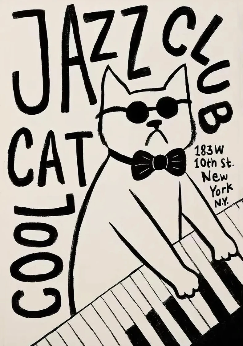 

Постер "Джазовый клуб, кошка", печать на холсте