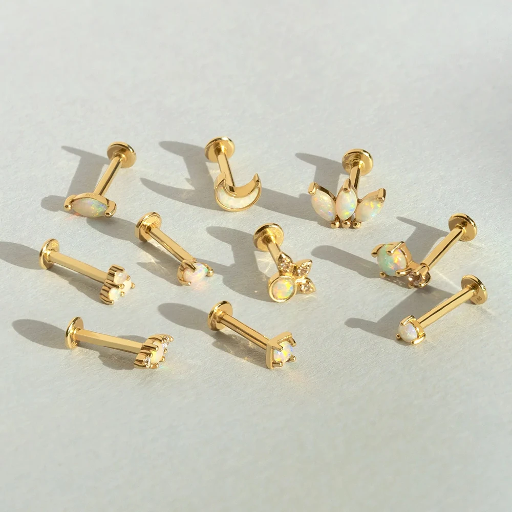 CANNER Minimalist Gold Color 925 Sterling Silver Stud Earrings for Women Opal Piercing Cartilage Flat Back Earring Jewelry 2 pcs