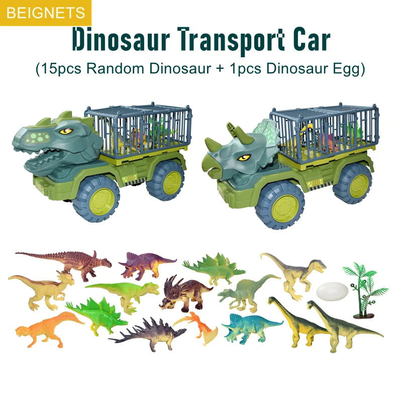 Coche de transporte de dinosaurios de juguete con 15 dinosaurios, camión transportador, vehículo de juguete extraíble, regalo de Navidad para niños