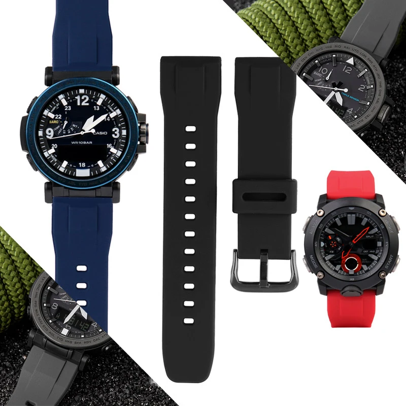 

24mm Black Rubber Watch Strap for Casio PRG-600/600Y PRG-650/650Y Wachband PRW-6600 GA 2000 Uhrenarmband Waterproof Bracelet