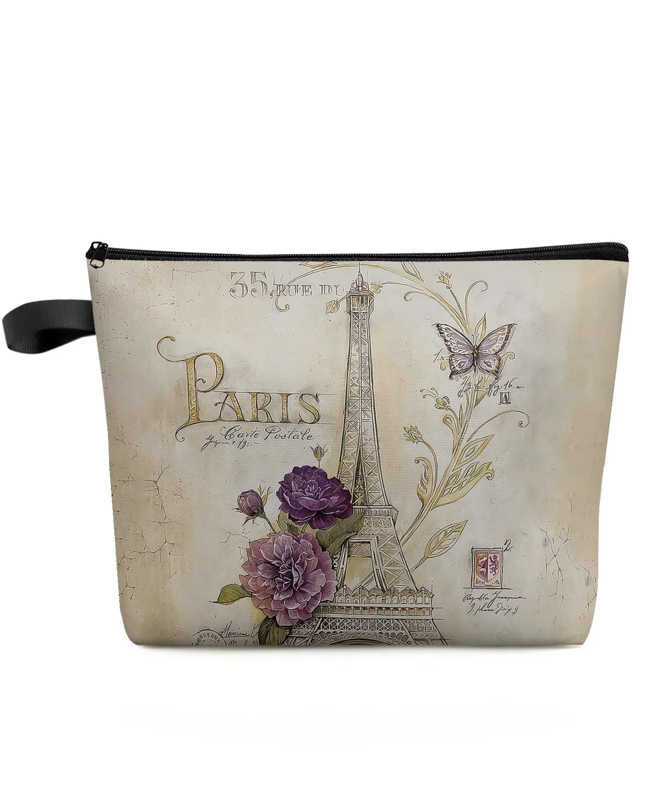 

Vintage Eiffel Tower Flowers Butterfly Makeup Bag Pouch Travel Essentials Women Cosmetic Bags Organizer Storage Pencil Case