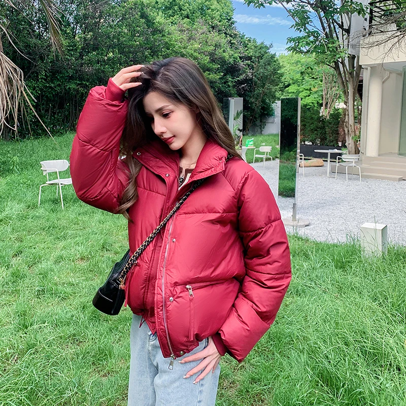 

New Autumn Winter Women Parkas Jackets Wine red Casual Stand Collar Warm Zipper Coat Female Winter Outwear Jacket Parkas Coats