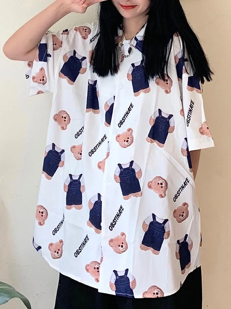 

Deeptown Vintage Kawaii White Blouse Harajuku Japanese Style Oversized Shirt Women Summer Gothic Short Sleeve Casual Basic 2022