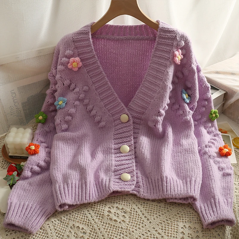 

Женский однобортный Кардиган с цветочным принтом, повседневный трикотажный однобортный Кардиган с длинным рукавом, пальто в Корейском сти...