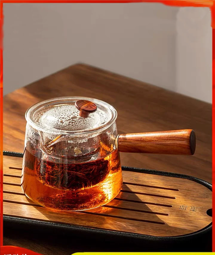 

500ml Teapot High Temperature Resistant Glass Teapot Cooking Pot With Wooden Handle