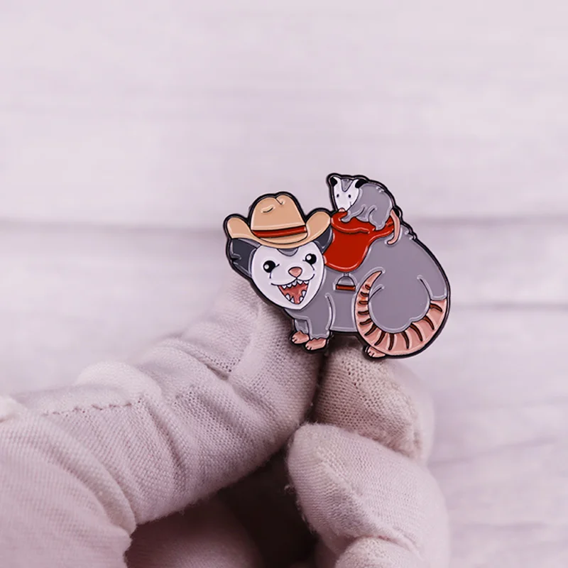 Значок ковбой Possum отец и сын опасум мягкая эмалированная заколка милая животная