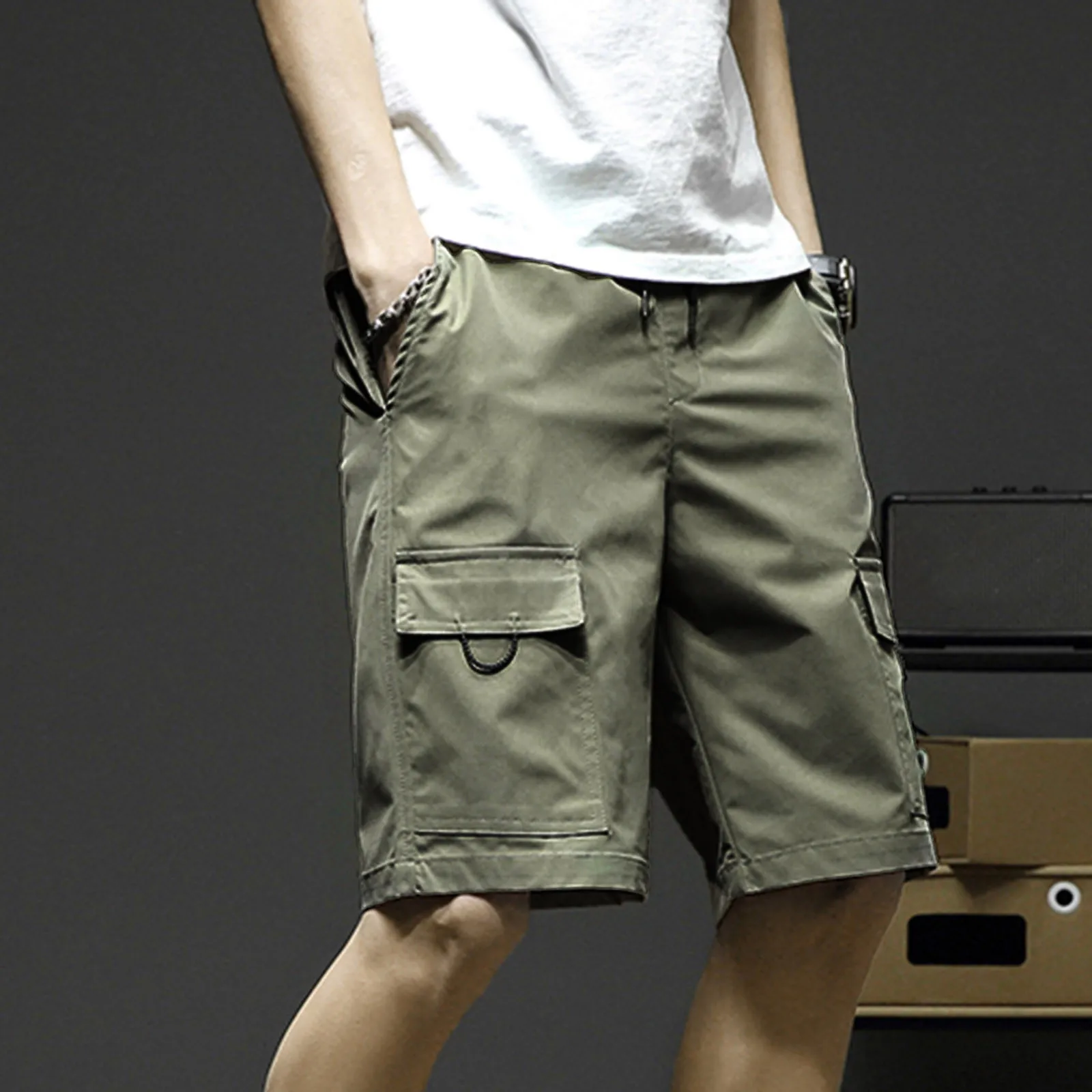 

Шорты мужские однотонные на шнуровке, повседневные штаны с несколькими карманами, свободного кроя, летние тренировочные трусы