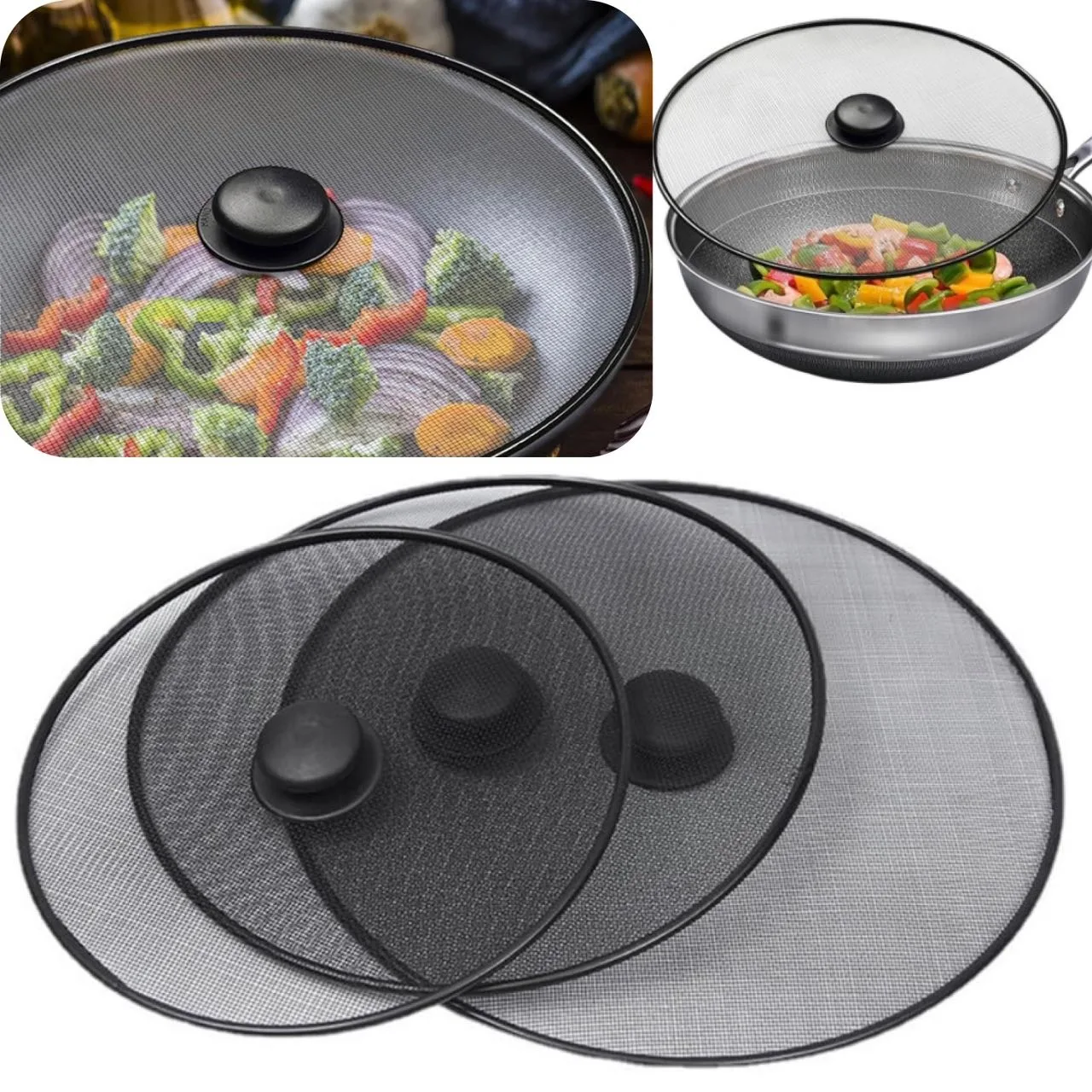 Black Oil Splash Proof Mesh Cover Explosion-Proof Stainless Steel Pot Household Spill Kitchen Tools