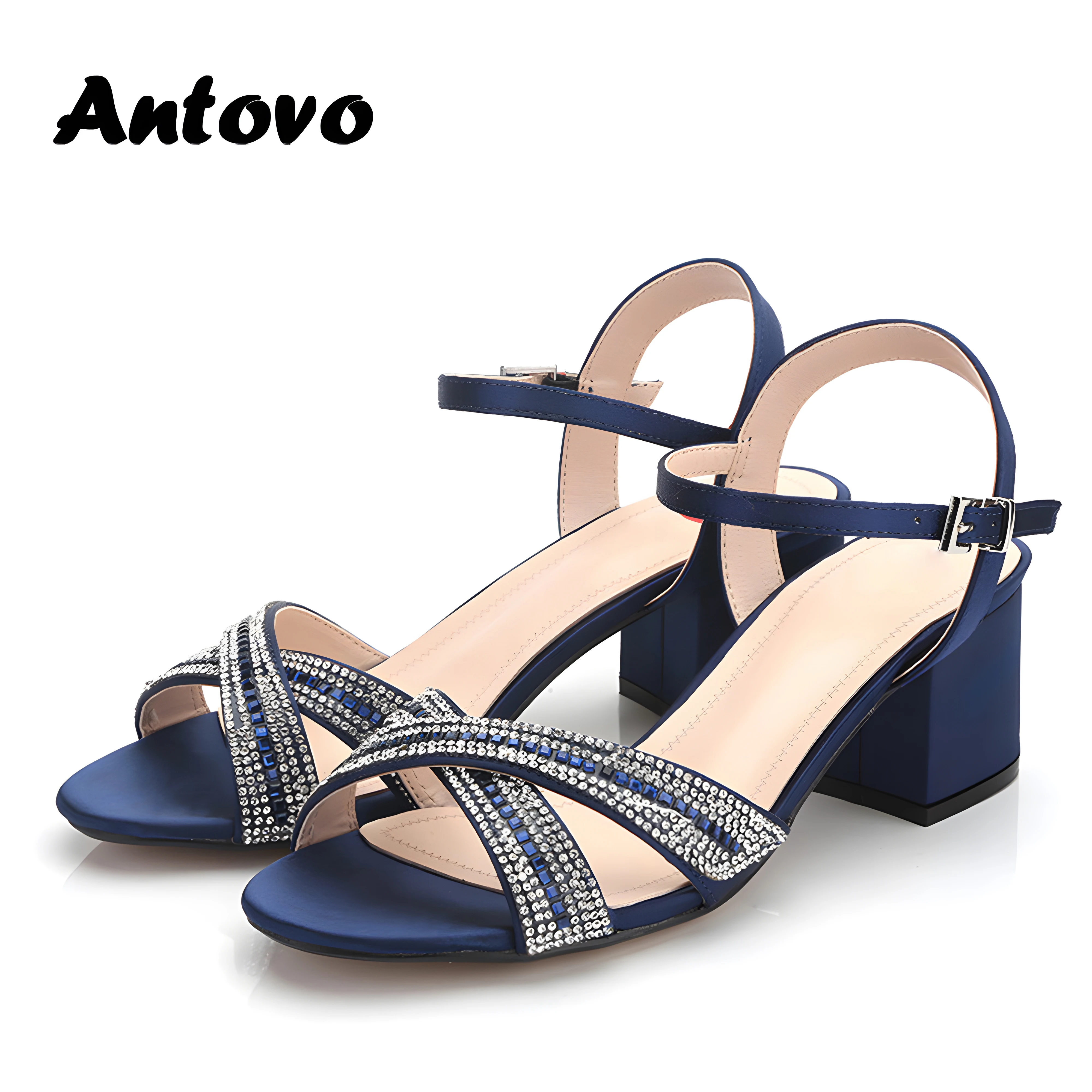 

Antovo Womens High Heels Heeled Women Shoes Summer Sandals Party Fashion Sandals Women Sexy Rhinestone Buckle Fashion Sandals
