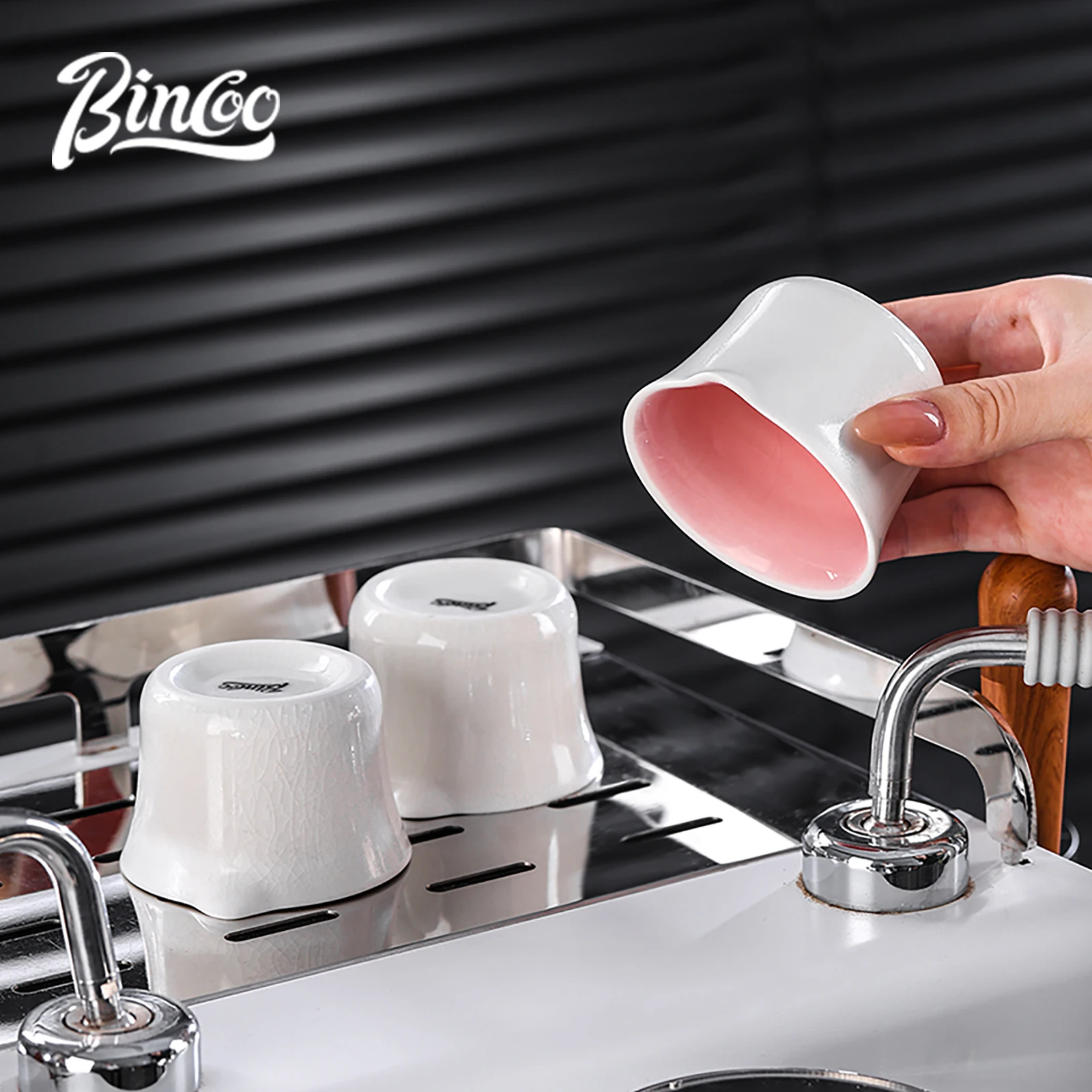 Керамическая чашка для эспрессо Bincoo Ice Crackle, 90 мл – емкость для капельного кофе, мерная чашка в унциях, мини-кружка для молока и сливок. (art.: 3920dcda24693) - 3920dcda24693