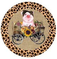 fall pig in wagon with pumpkins wreath attachment round metal tin sign suitable for home and kitchen bar cafe garage