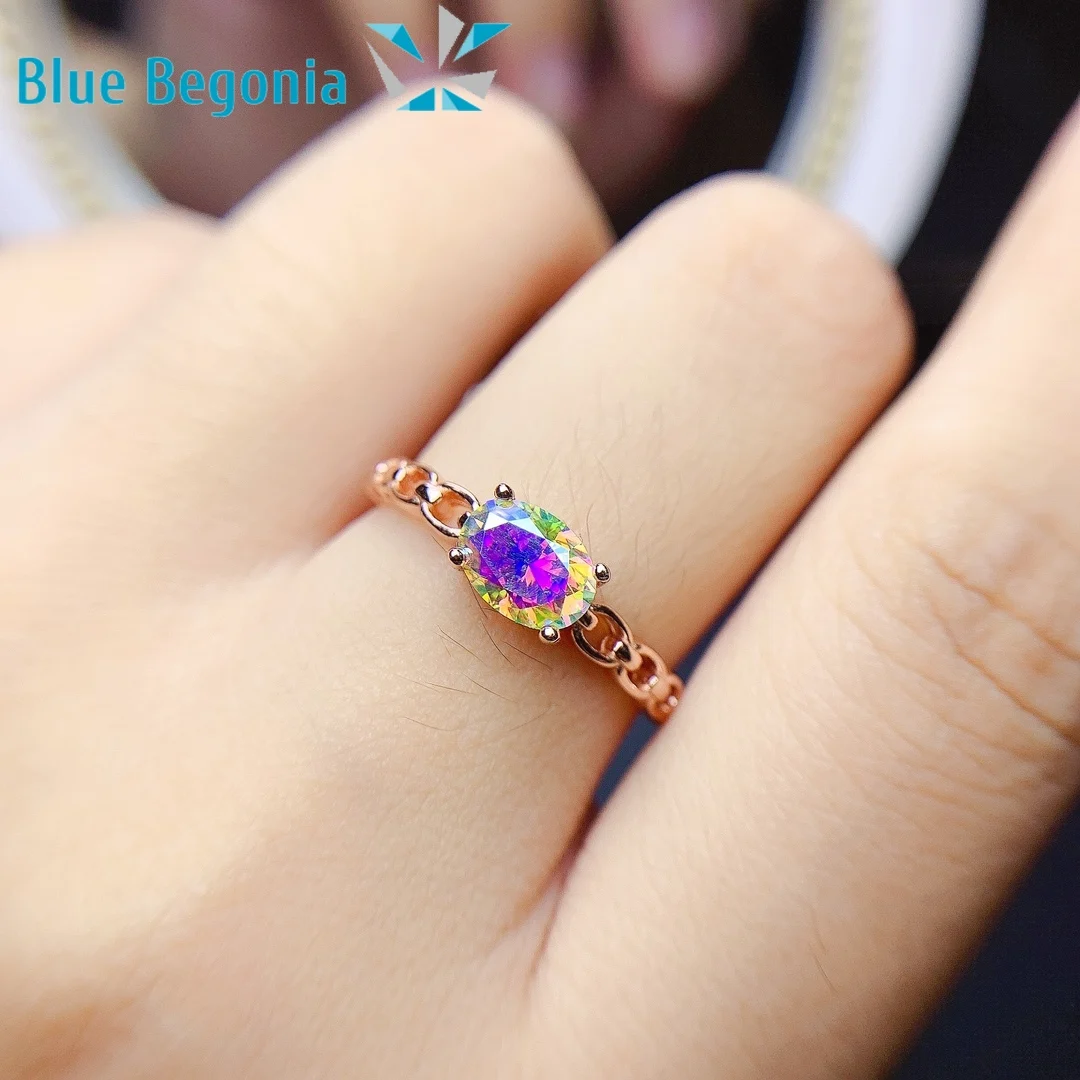 

Real 925 Sterling Silver Colourful Moissanite Ring 5*7mm VVS1 Gemstone Fine Jewelry Rings for Women Anniversary Gift