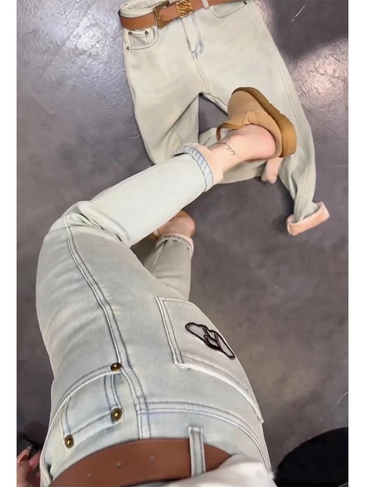 Plus Size 2024 Spring New Plus size women clothing High Waist Stretch Capri Jeans Fat Sister mm Slimming Straight Pipe Pants