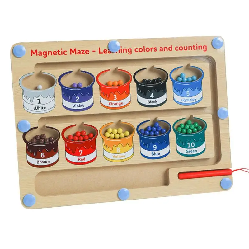 

Magnetic Maze Toy Puzzle Number Magnet Balls Wooden Maze Board Color Sorting Early Educational Toy For Boys And Girls Ages 2-6