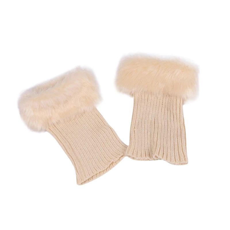 

1 Pair Women Faux Fur Trim Boot Cuffs Top Cover Solid Color Short Furry Ribbed Knitted Leg Warmers Girls Winter Socks