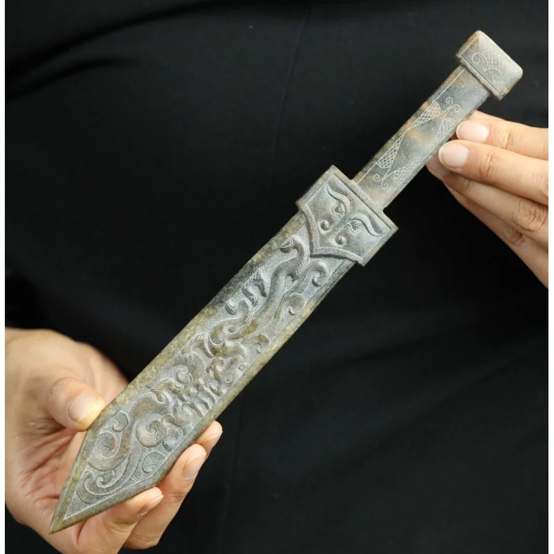 

Китай, натуральный нефрит hetian, ручная работа, топор меча дракона #35