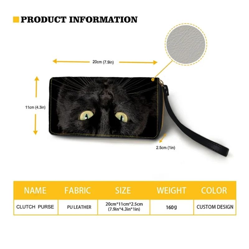 Belidome Black Cat Wallet for Women Leather RFID Blocking Design Zip Around Card Holder Organizer Ladies Travel Clutch Wristlet