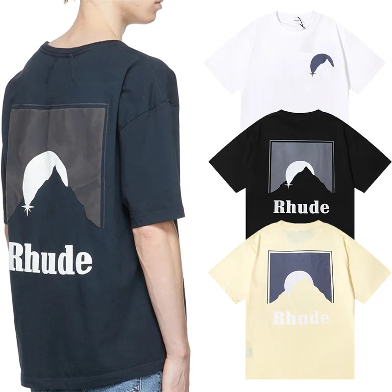 

2023ss High Street Rhude Card Printing High Quality Double Yarn Cotton Casual Short-Sleeved T-Shirt For Men And Women