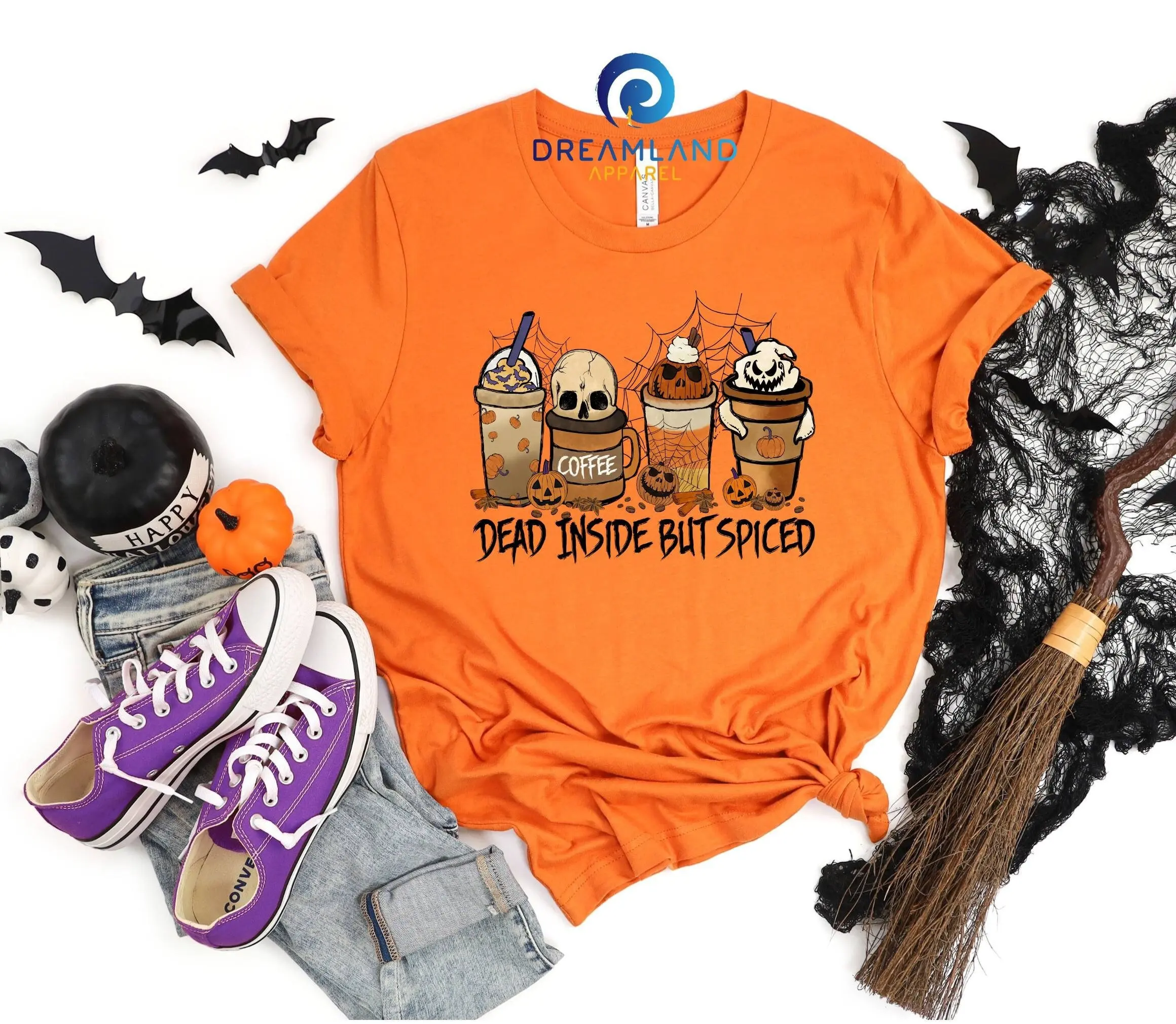 Футболка Dead Inside But Spiced забавная футболка на Хэллоуин свитер скелет любитель кофе