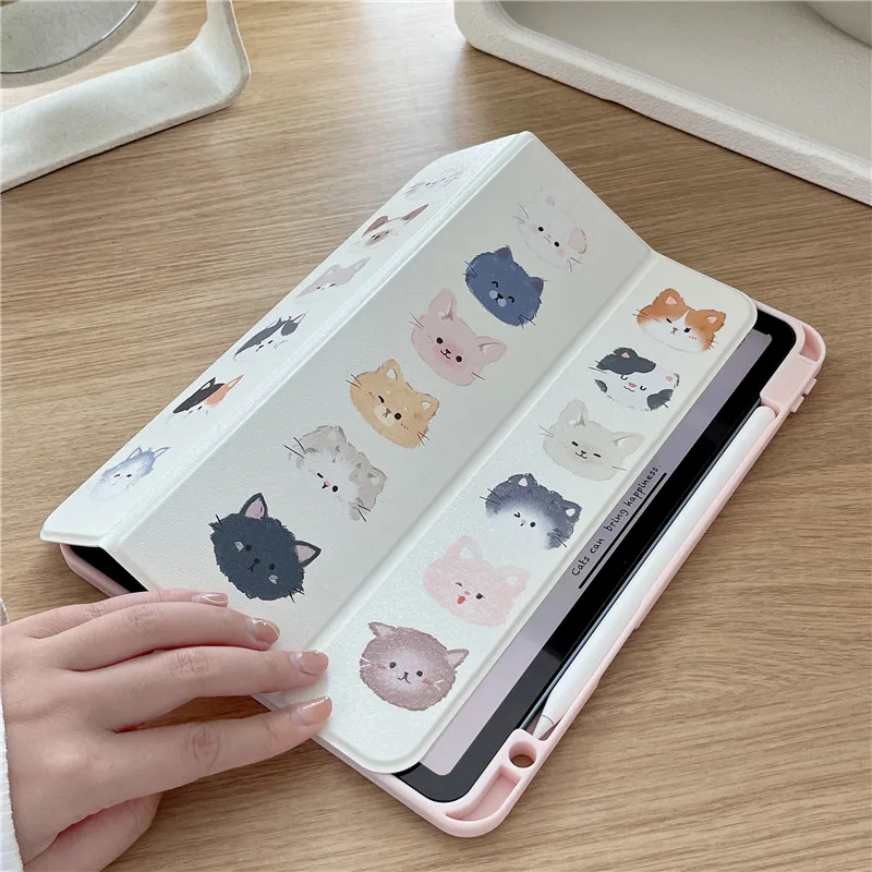 

Чехол для iPad, чехол с милым рисунком милого котенка и карандаша, чехол для IPad 11 Pro Air 4 5 9 7 Mini 6 10,2 9 поколения, силиконовый чехол из искусственно...