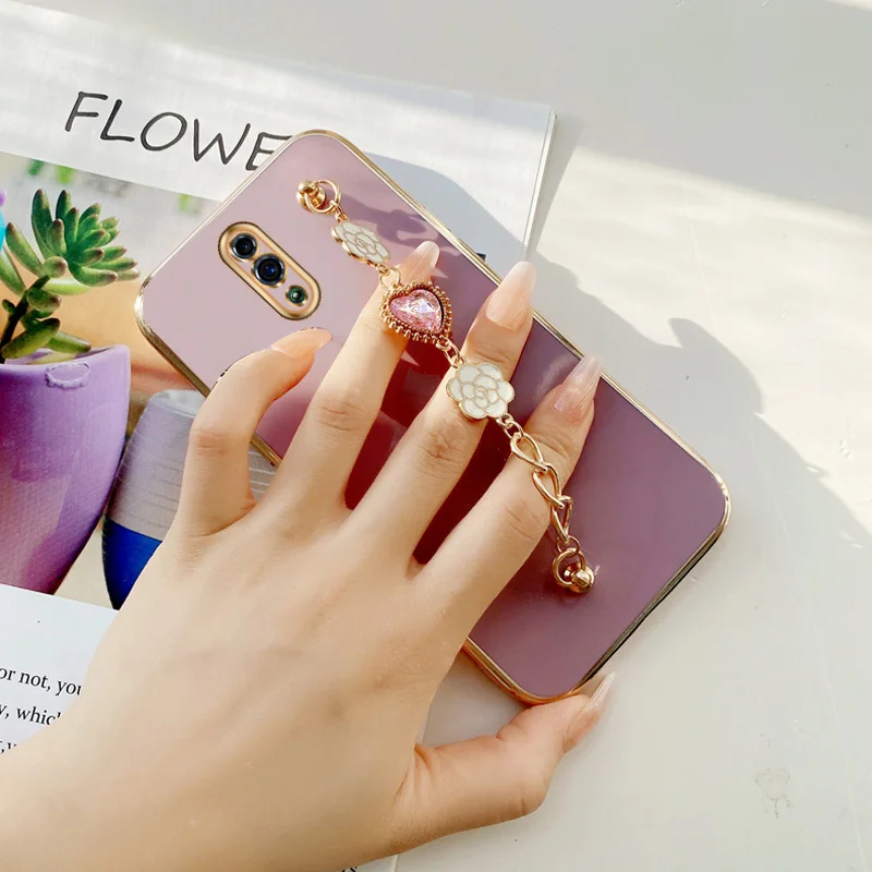 

Pink Love Heart Chain Bracelet Case for OPPO Reno 4G Reno Z 3 4 Reno 5 6 7 F21 Pro F15 A91 Find X3 Lite Flower Heart For Girls