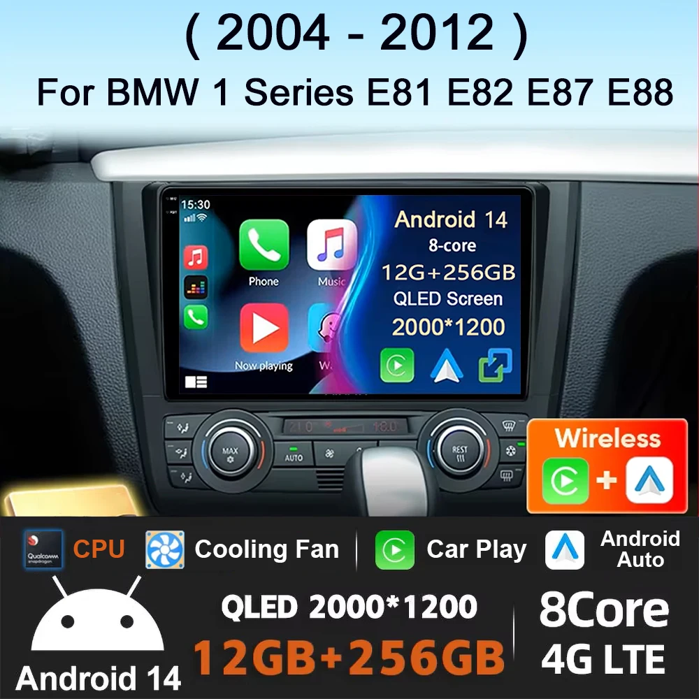 Android 14 для BMW 1 серии E88 E82 E81 E87 2004-2011 2K QLED Автомобильный радиоприемник