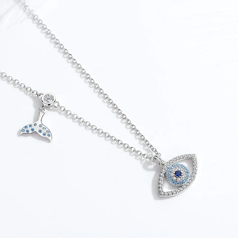 Фото Ожерелье KALETINE Lucky Blue Eye из стерлингового серебра 925 пробы с подвеской в виде синего глаза, колье-чокер с подвесками в виде рыбьего хвоста, ювелирное украшение, подарок для женщин и мужчин №3