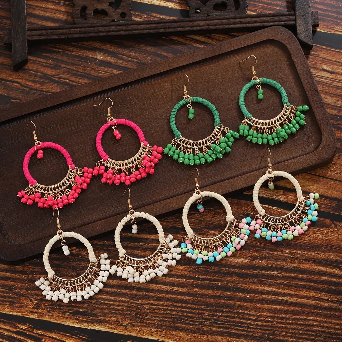 Этнические волнистые геометрические круглые серьги в стиле симиань винтажные