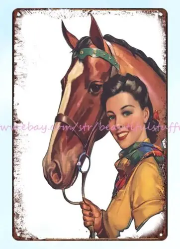 Cooneyis Bar Cowgirl Horse металлический жестяной знак manпещера вдохновляющее настенное