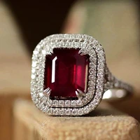 new rose red cubic zirconia wedding rings for women high quality silver color jewelry marriage ceremony party bridal rings