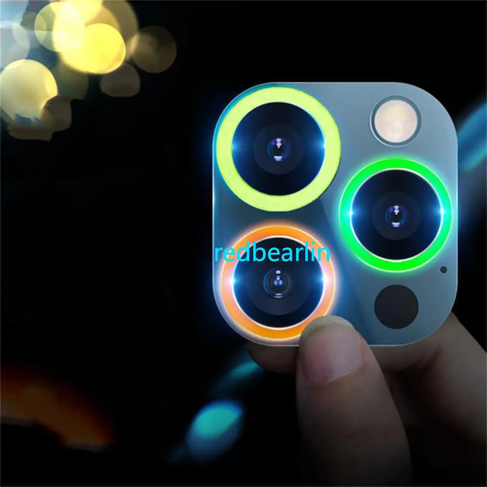 100pcs Luminous Camera Lens Protector For iPhone 12 11 13 14 Pro Max Camera lens Screen Protectors Tempered Glass Cover Sticker