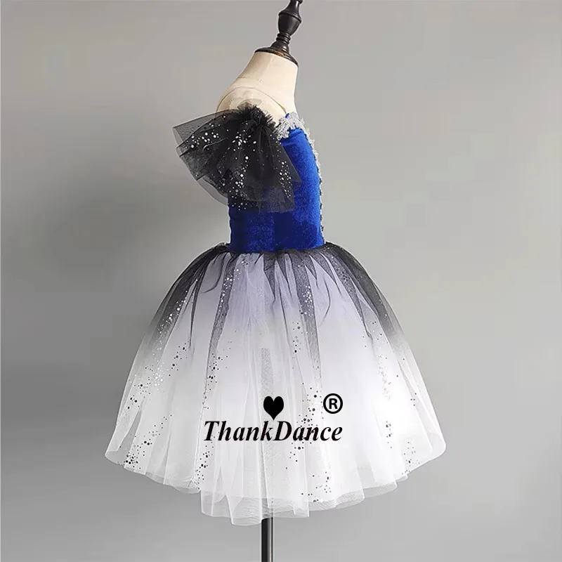 Синяя длинная пачка профессиональный белый балетный костюм Лебединое озеро