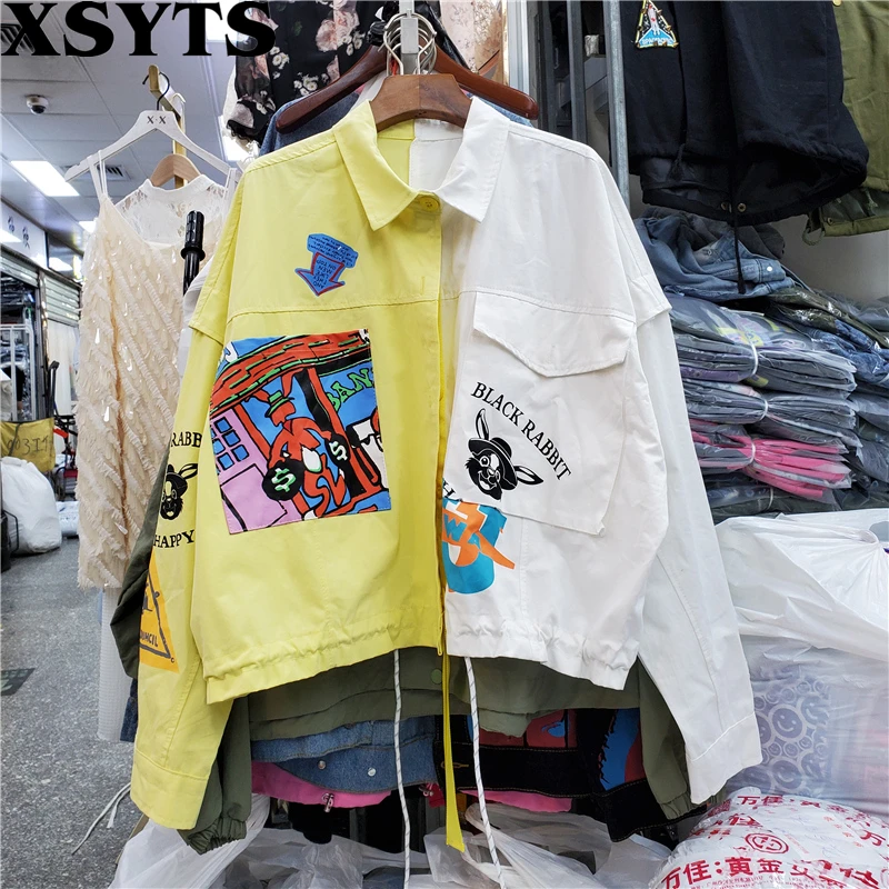 

Jean Jackets For Women 2022 Denim Jacket Female Spring Autumn Short Print Stitching Korean Fashion Loose All Match Denim Jackets