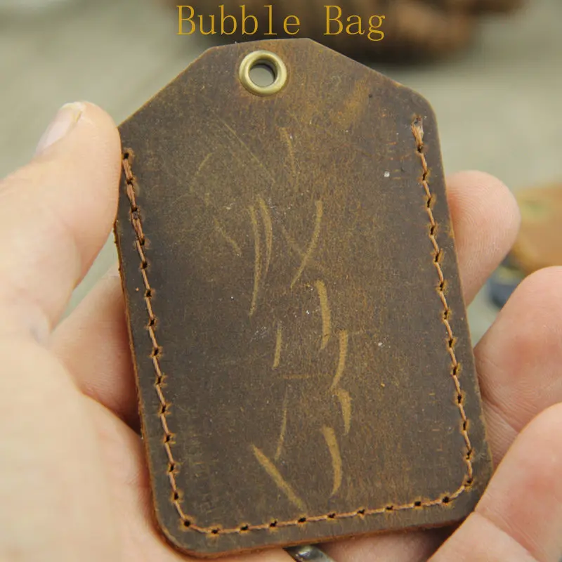 Cowhide access card sleeve elevator card protective sleeve community rectangular bus card bag male water drop induction