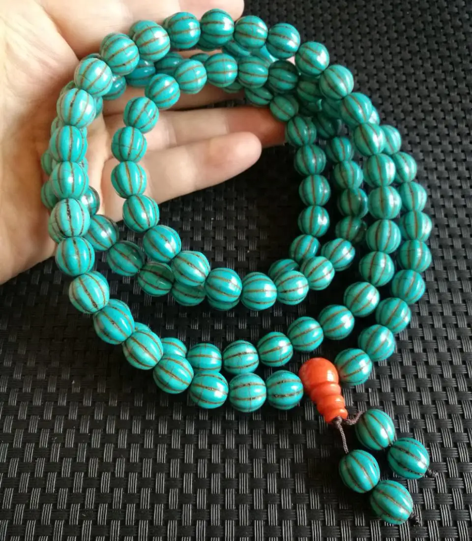 

Многослойный браслет с кисточками и бирюзой для мужчин и женщин, исцеляющий драгоценный камень, натуральный бирюзовый браслет с тыквой 108
