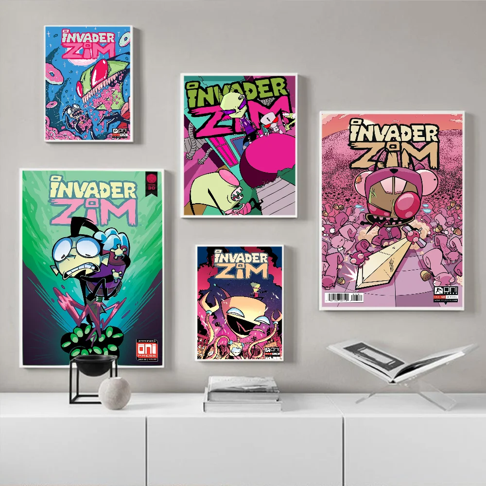 I-Invader Z-Zim Cartoon Self-adhesive Art Poster Retro Kraft Paper Sticker DIY Room Bar Cafe Stickers Wall Painting