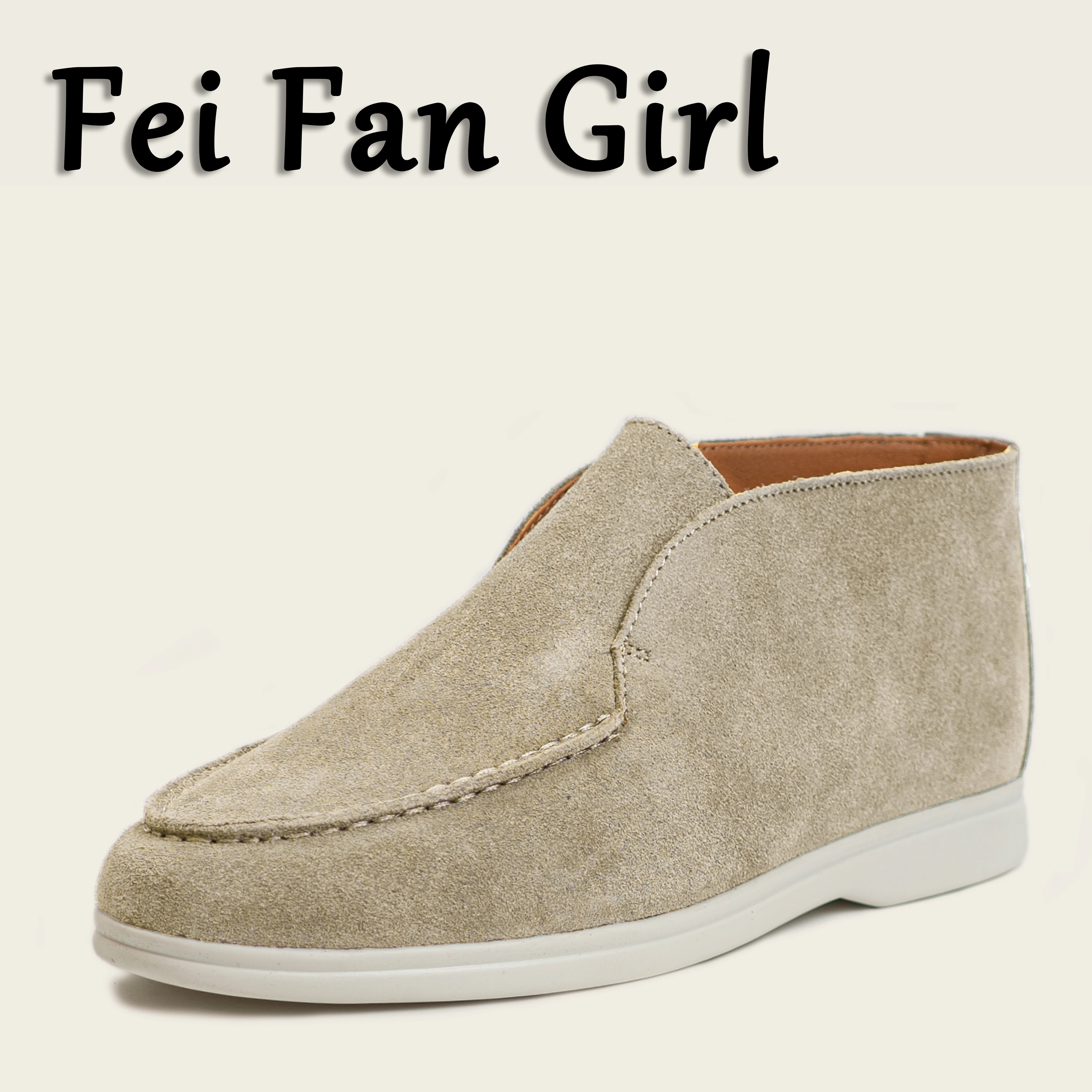 Suede High Top Loafers Women Flat Shoes Round Toe Slip on Causal Moccasins Shoes Spring and Autumn Loafers