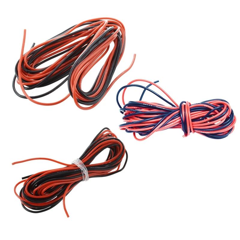 

2X 26 Gauge & 20 Gauge & 24 Gauge Awg Silicone Rubber Wire Cable Red Black Flexible (Total 6 Pcs)