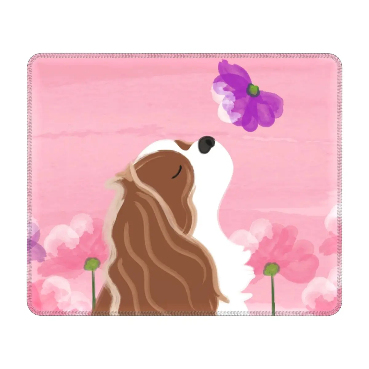 

Romantic Cavalier King Charles Spaniel PC Desk Mouse Pads Mousepad with Stitched Edges Anti-Slip Rubber Dog Mouse Mat for Gaming