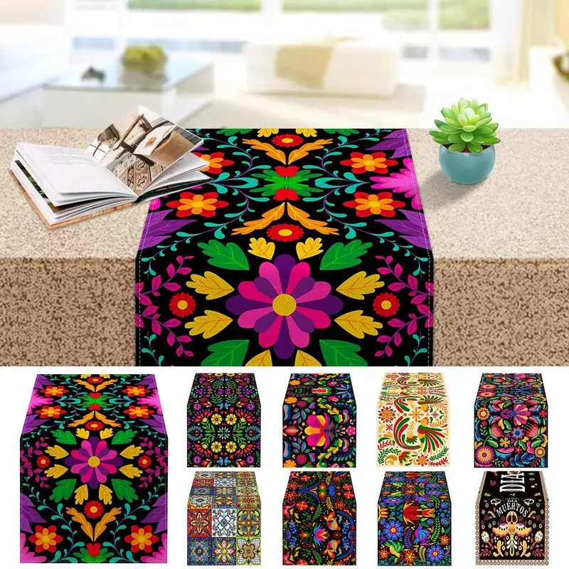

New Mexican Day Of The Dead Table Flag Vintage Datura Flowers Altar Tablecloth Creative Mexican Party Decor Altar Tablecloths